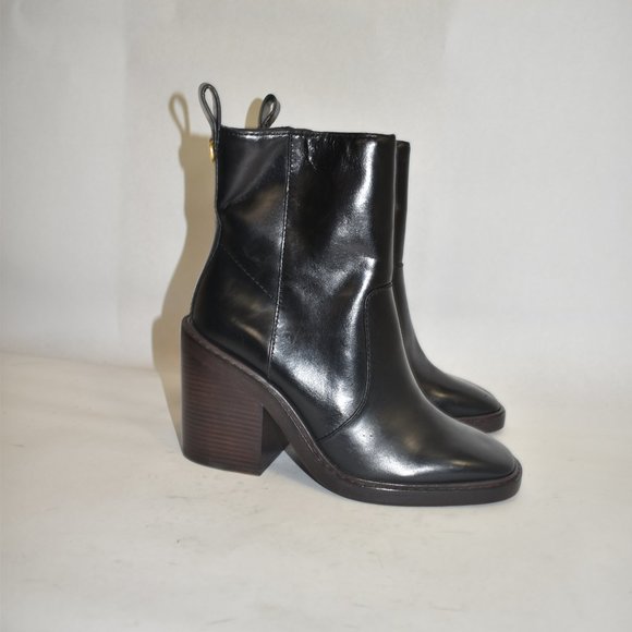 TORY BURCH SIERRA HEELED ANKLE BOOT PERFECT BLACK SQUARE 6.5 (2) (D22) - Picture 2 of 11